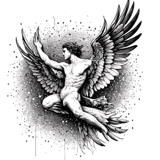Line Art Tatoo Icarus Fall