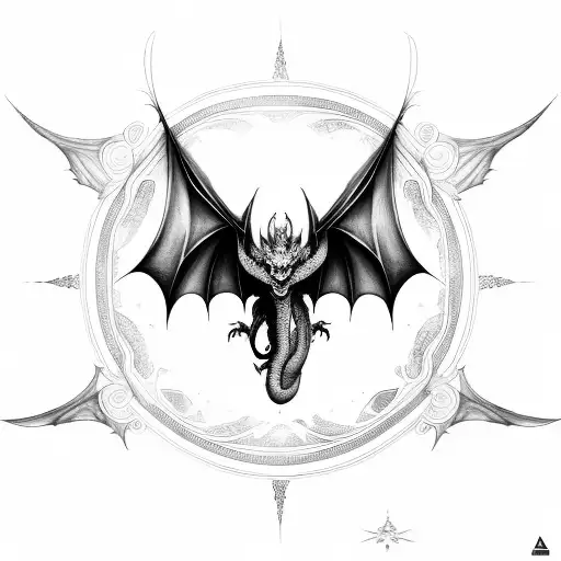 Dragon Sleeve With A Mix Of Bat Wings With Life Circle Mandala Design