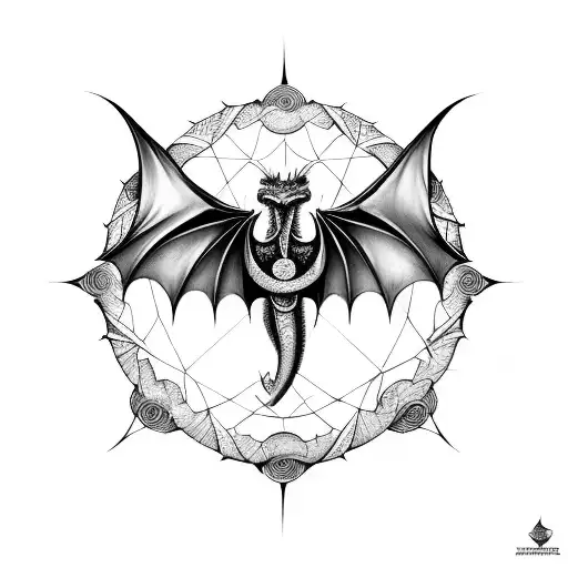 Dragon Sleeve With A Mix Of Bat Wings With Life Circle Mandala Design