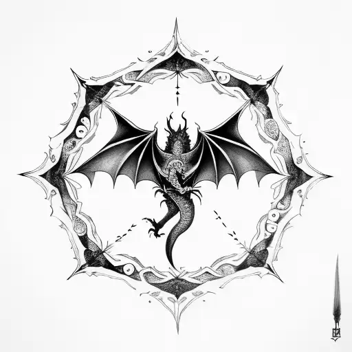 Dragon Sleeve With A Mix Of Bat Wings With Life Circle Mandala Design