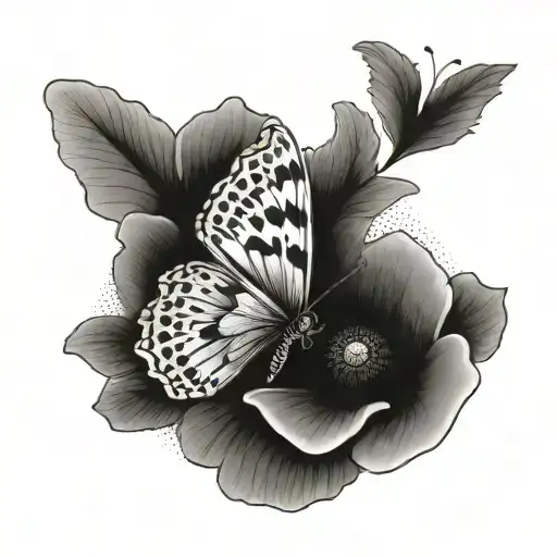 Butterfly With One Normal Wing And One Poppy Wing