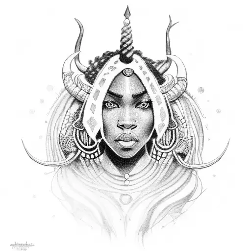 Black Female Shaman With Bull