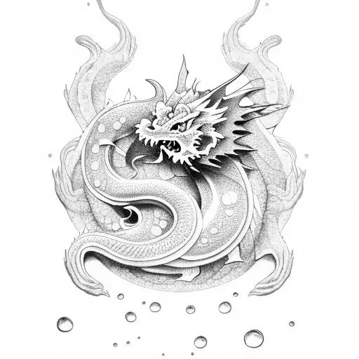 Japanese Dragon With Small Water Drops