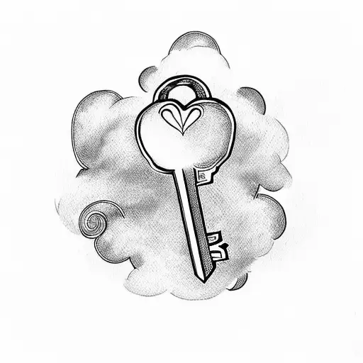 A Key With A Ribbon And Hearts And Cloud Background