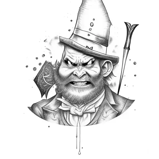 Evil Leprechaun With Knife And Cocaine