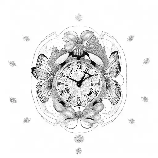 Design A Dotwork Tattoo With A Clock And Butterfly Intertwined