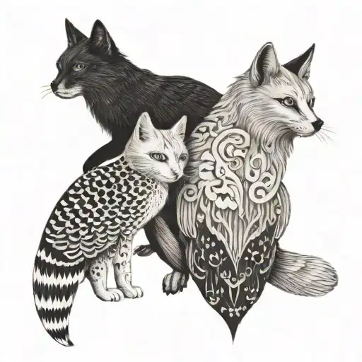 White Cat And Owl And Fox Japanese