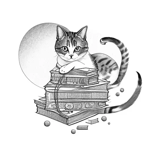 Stack Of Books With A Cat Curled On Top