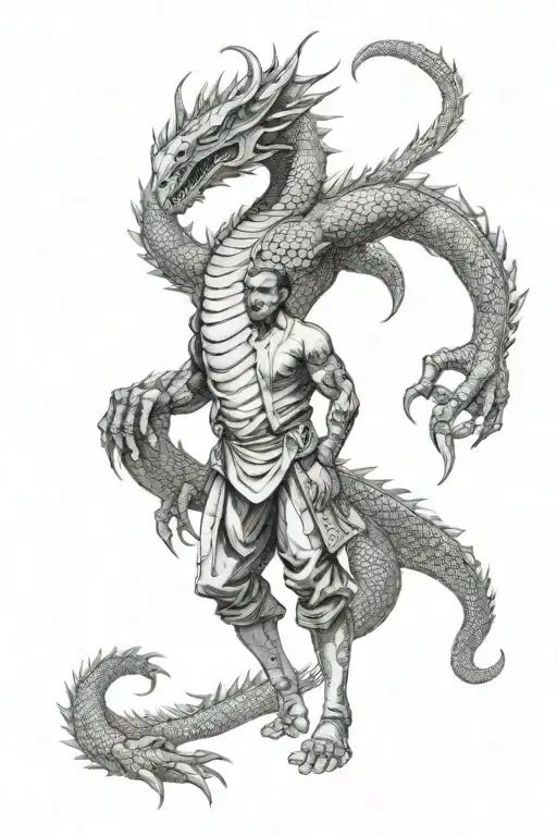 Samuri Standing With A Dragon In The Baground