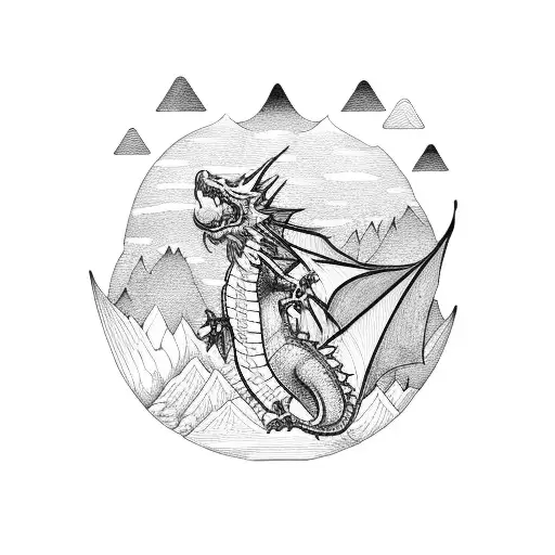 Cute Red Dragon Flying With Mountains In The Background And Forest Under