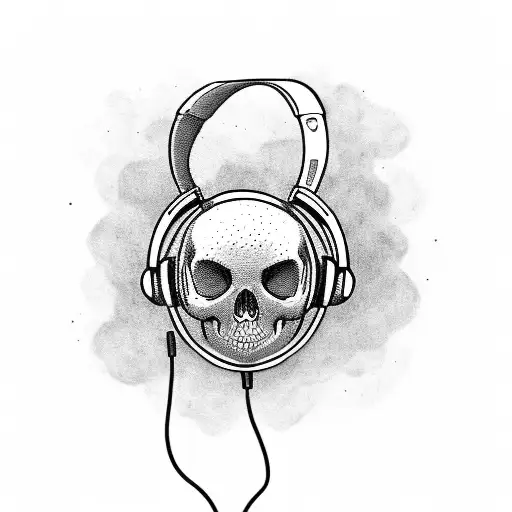 An Alternative-style Tattoo Featuring A Skull Wearing Headphones And Listening To Drum'n'bass Music
