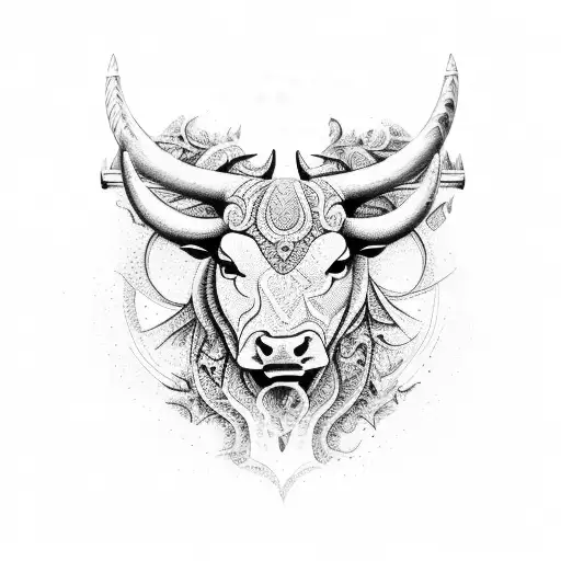 A Fierce Bull With Intricate Patterns In Dotwork Style