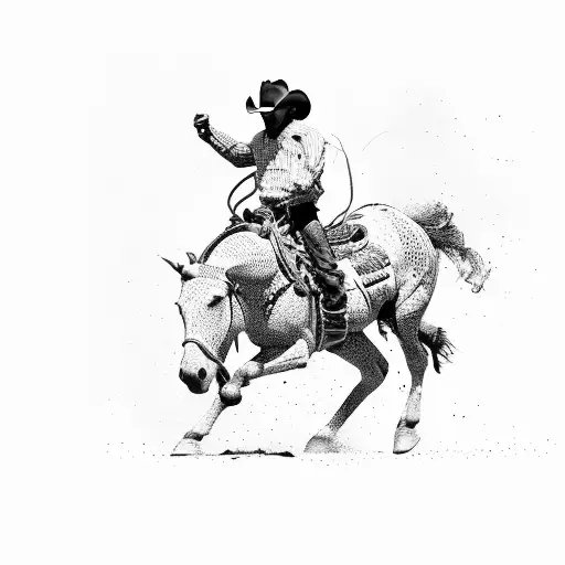 A Rodeo Cowboy On A Horse Surrounded By Beer Bottles In Dotwork Style