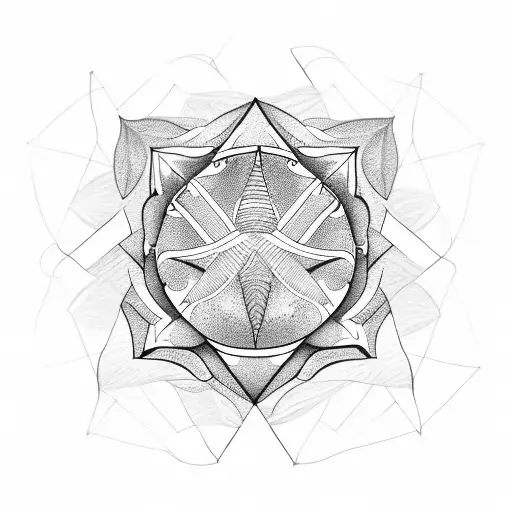 A Geometric Design Featuring A Portafilter And V60 Intertwined With Coffee Plant Leaves