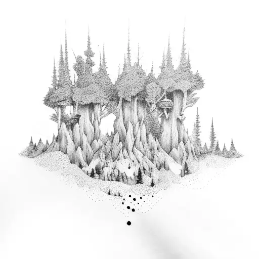 A Dotwork Forest Landscape With Hidden Video Game References