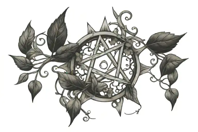 Pentacle With Leaves And Dry Vine