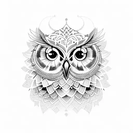 A Dotwork Tattoo Of A Majestic Owl With Intricate Patterns And Nature-inspired Details