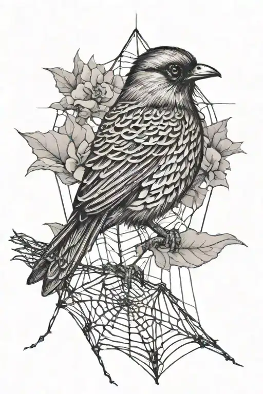 Bird Tangled In Spider Webs