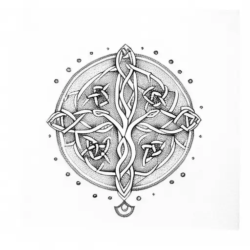 A Celtic Tree Of Life With Intricate Dotwork Patterns Inspired By Russian Folk Art