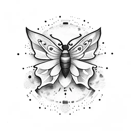 A Blackwork Moth With Watercolor Splashes In The Background