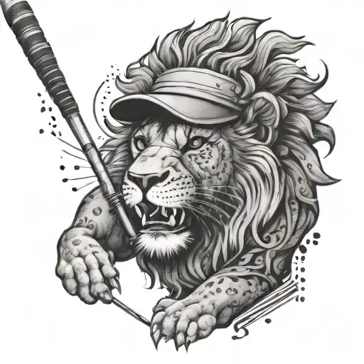 A Lion Wearing A Golf Visor Swinging A Club On A Jungle-themed Background