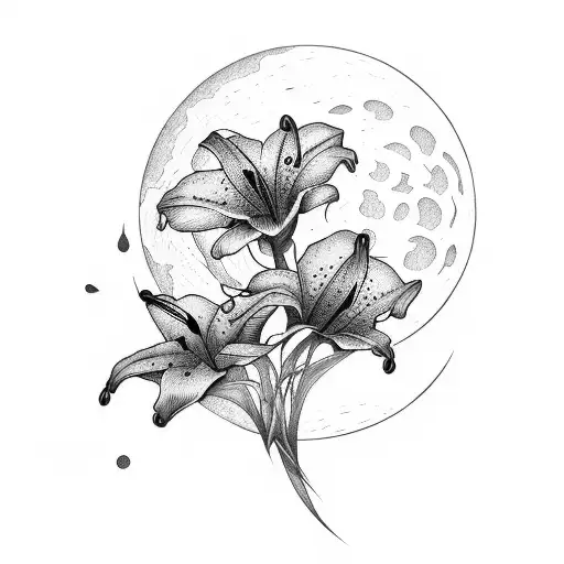 Moon With Lily And Morning Glory