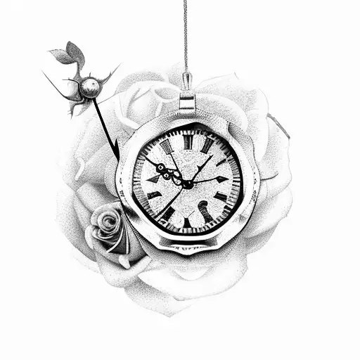 Damaged Clock With Roses And Locket