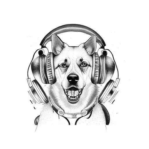 A Dog With Headphones Listening To Music