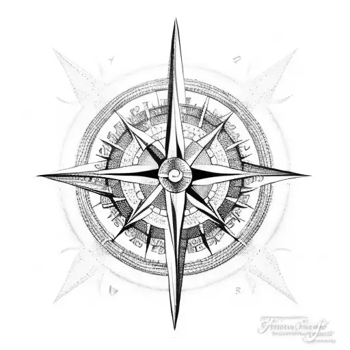 A Compass And Guitar Intertwined With Waves