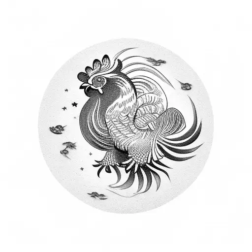 Chinese Rooster Flying In The Space