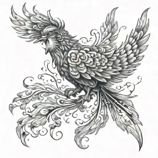 Realistic Phoenix With Detailed Feathers And Flames Rising From The Ashes