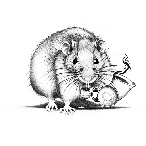 A Rat Drinks Coffee And Smokes A Cigarette