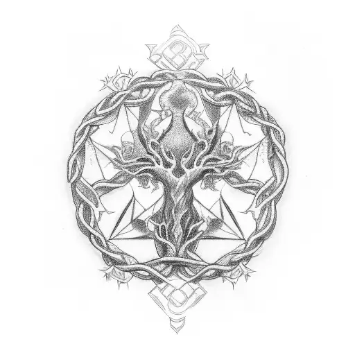 Intricate Family Tree Intertwined With Angelic And Demonic Figures