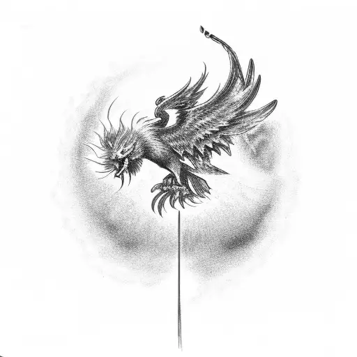 A Dotwork Tattoo Of A Phoenix Singing Into A Microphone