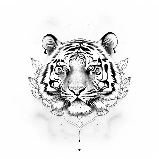 Tiger Sitting In A Lotus Flower