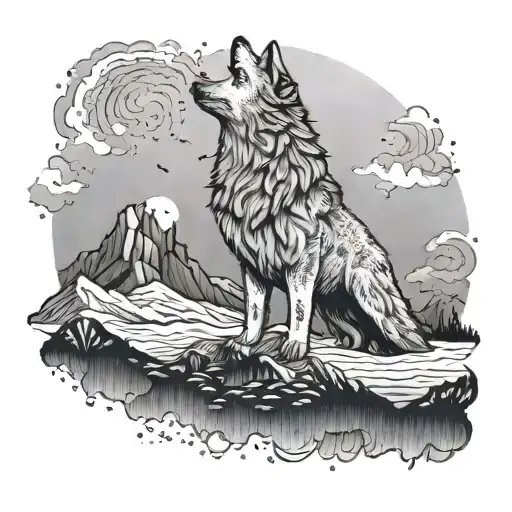 Wolf Howling At The Icelandic Mountains