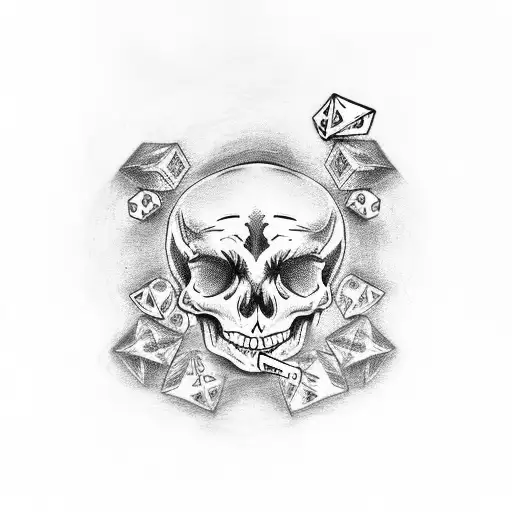 Skeleton Rolling Dice From Thigh To Back Of Calf