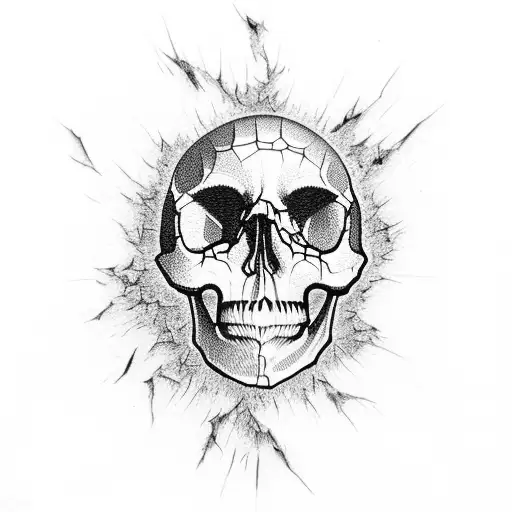 Skull Breaking Through An Explosion Of Shattered Glass