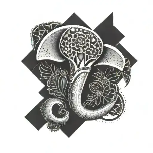 A Stylized Uterus Symbol With Geometric Patterns And Dotwork Shading