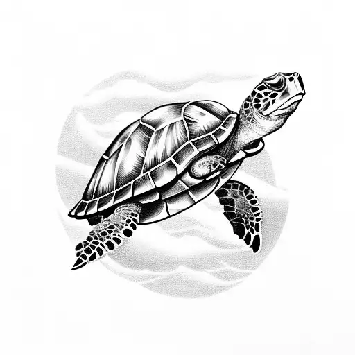 Clipper Ship In A Storm With A Sea Turtle