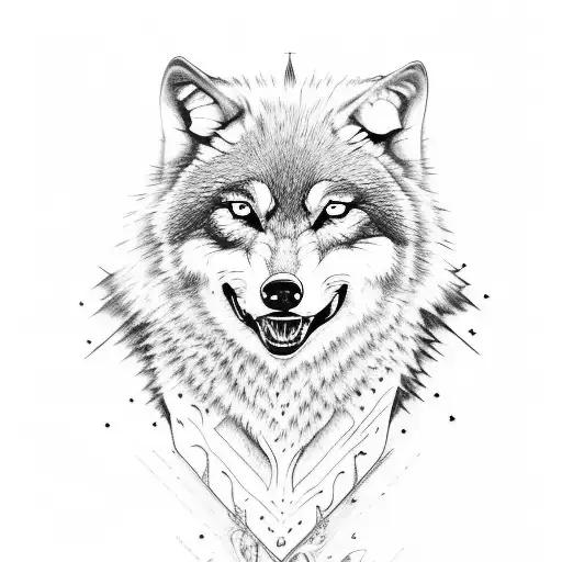 Wolf With Teeth Showing Blue Eyes