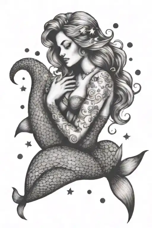 Mermaid Holding Star Filled Sky