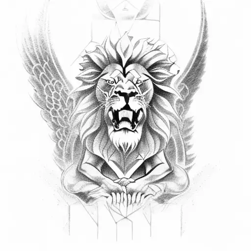 Lion Roaring In Hell With Angel His Side