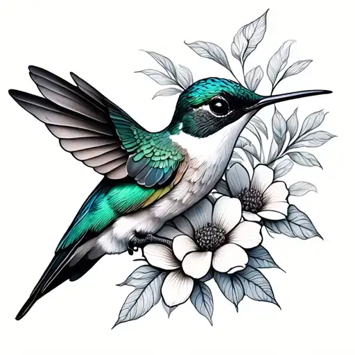 Humming Bird With Flowers