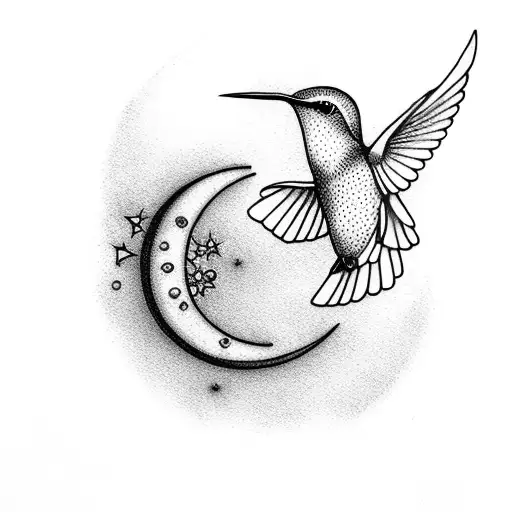 Hummingbird And Crescent Moon
