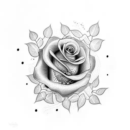A Dotwork Tattoo Of A Rose Made Up Of Interconnected Grape Vines