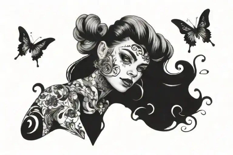 Really Pretty Girl Elegant Tattoo With Gangster Style Things