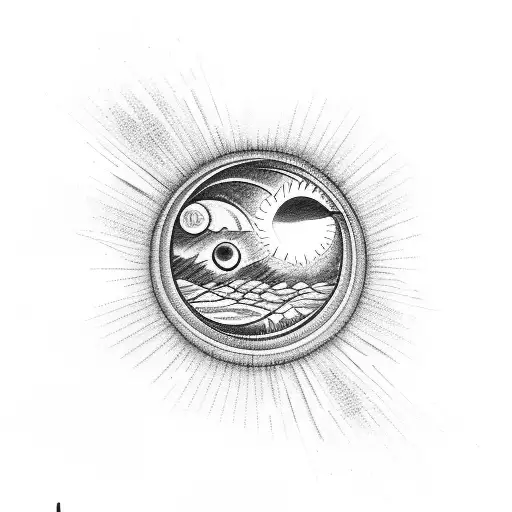 Solar Eclipse Black And White Fineline Abstract