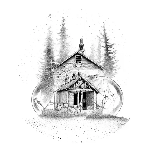 Old Farm House In The Woods Inside A Broken Light Bulb