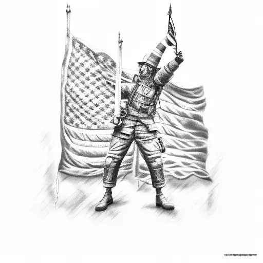 Firefighter Holding Tattered American Flag